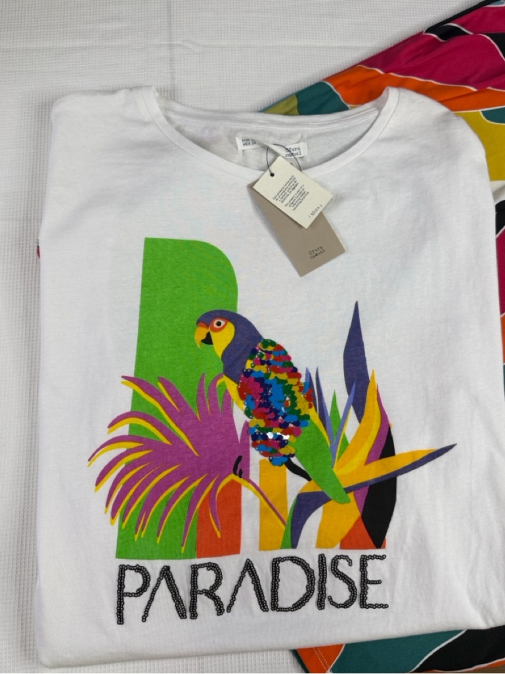 Sequined multicolor parrot sequin embellishment Cotton Top - Picture 2 of 15